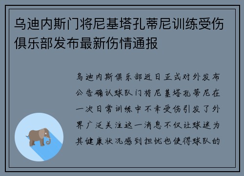 乌迪内斯门将尼基塔孔蒂尼训练受伤俱乐部发布最新伤情通报